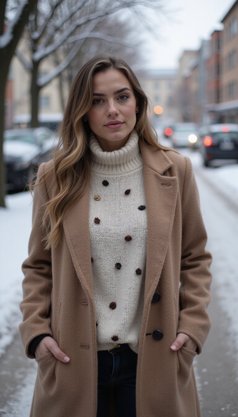 Maille Col Roulé À Pois Hivernal Confortable