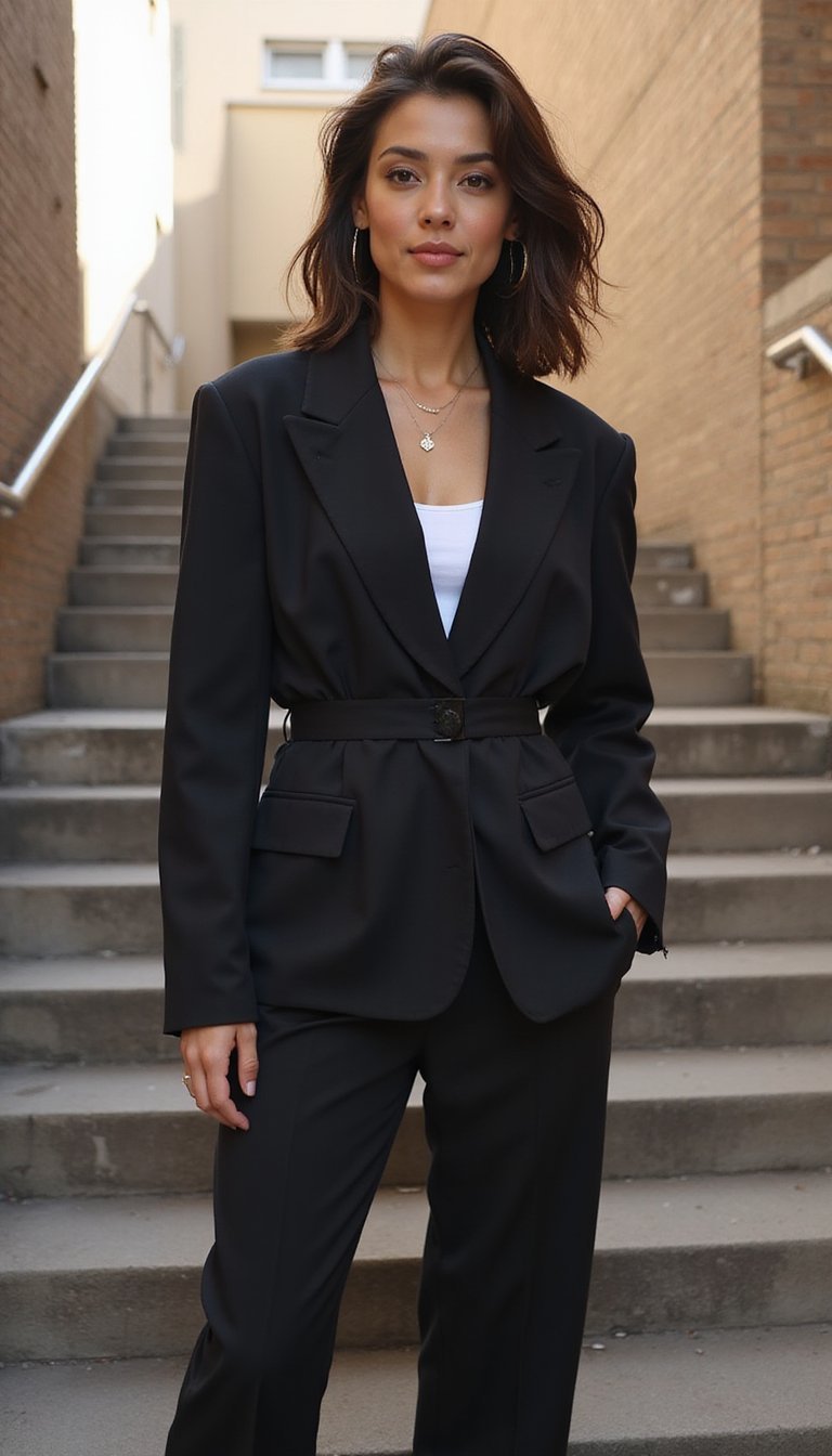 Blazer Oversized Court Et Pantalon Taille Haute