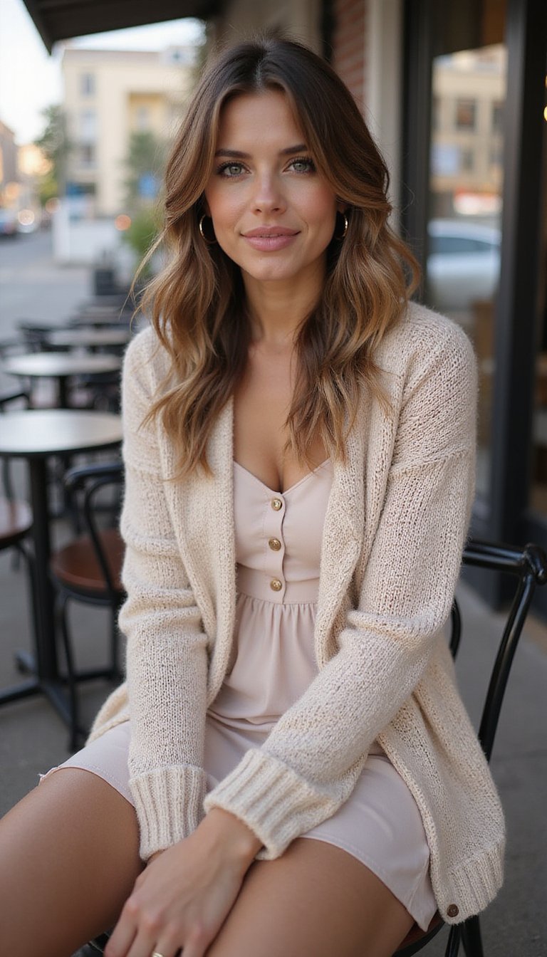 Cardigan Court En Maille Et Robe Courte