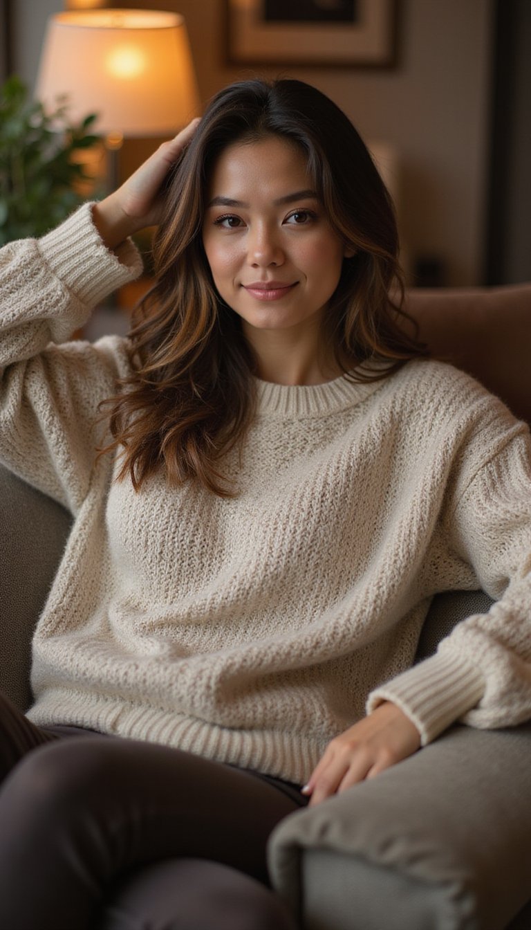 Pull Oversize Tricoté Et Leggings De Qualité