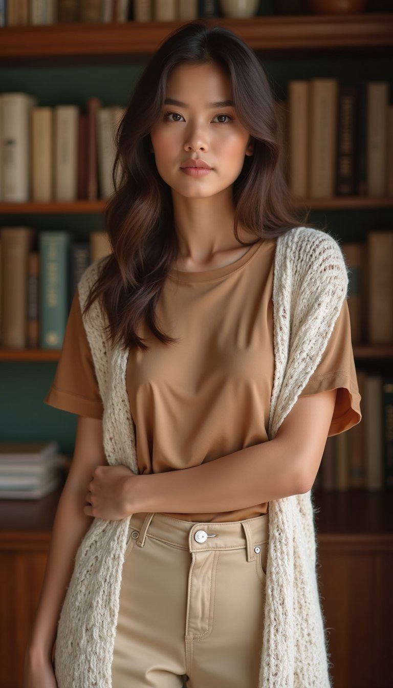 T-shirt En Soie Et Gilet Long Pour Allure Relax