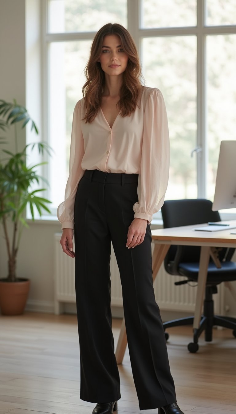 Top À Manches Bouffantes Et Pantalon Tailored Confort