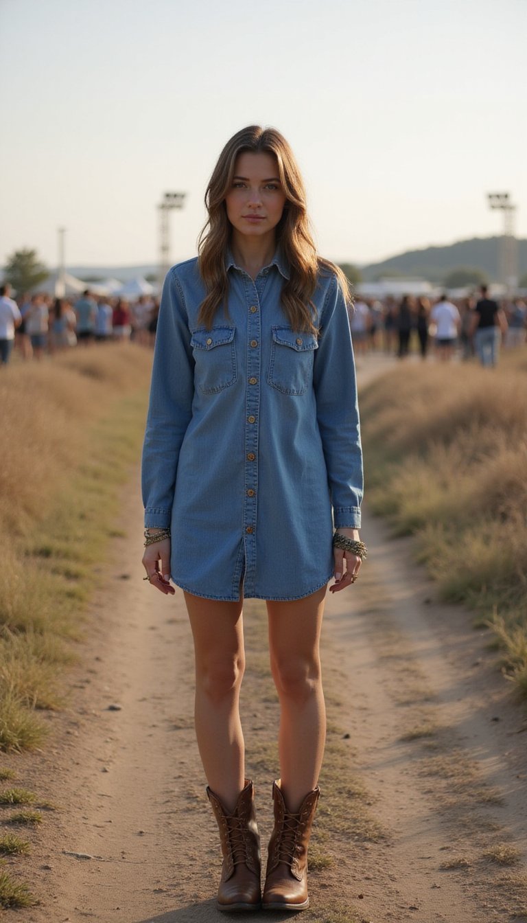 Robe Chemise En Denim Et Bottes Western