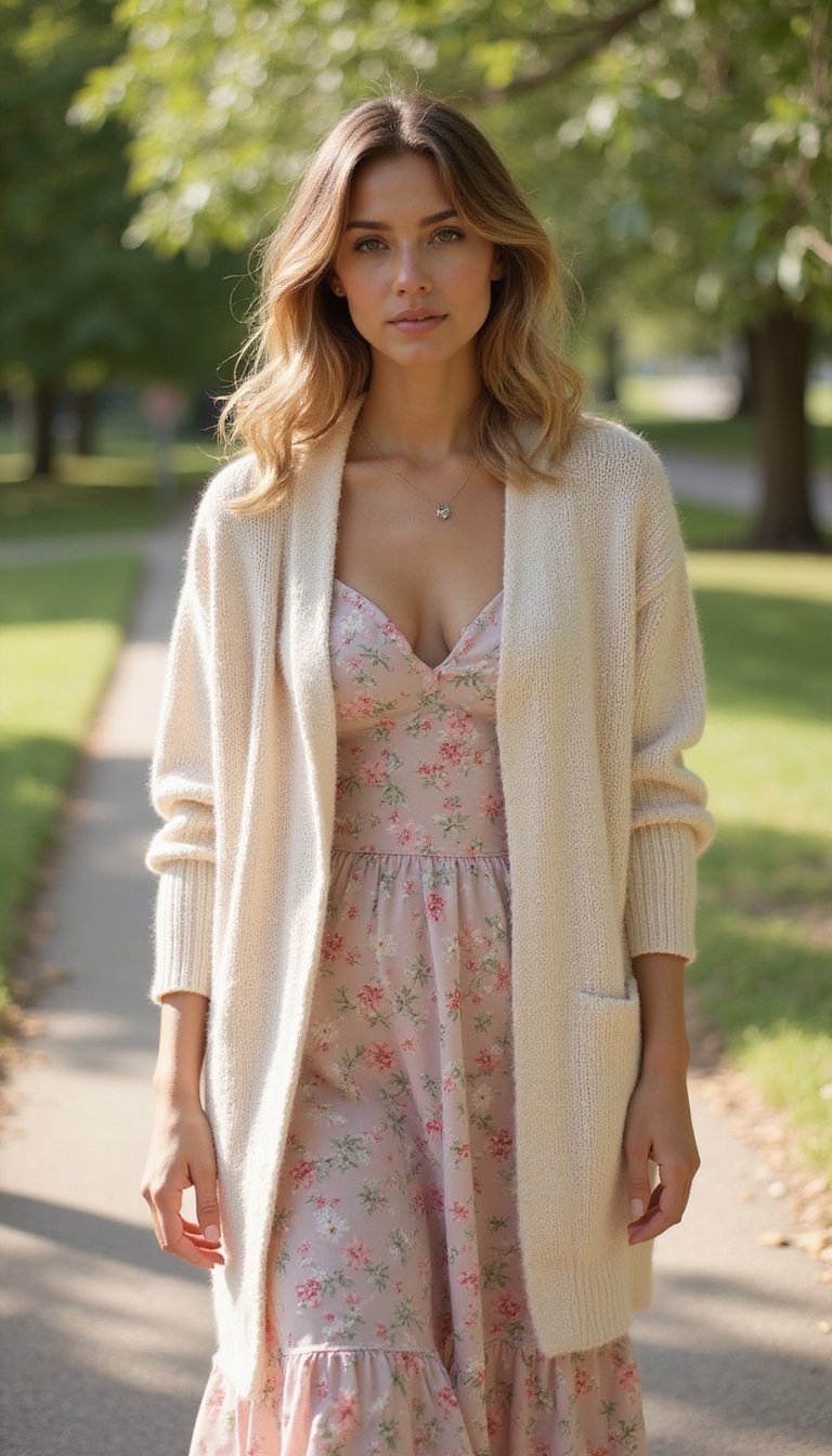 Cardigan Doux Et Robe Fleurie Printanière