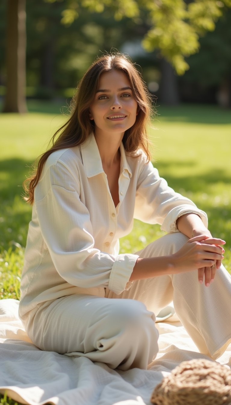 Ensemble Coordonné Lin Pour Pique-Nique Ensoleillé