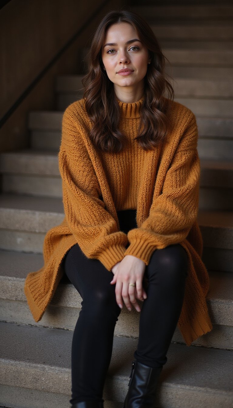 Pull Oversize Et Collant Opaque Pour Cinéma