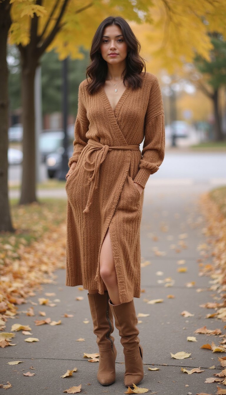 Robe Cache-Coeur Midi En Tricot Douillet