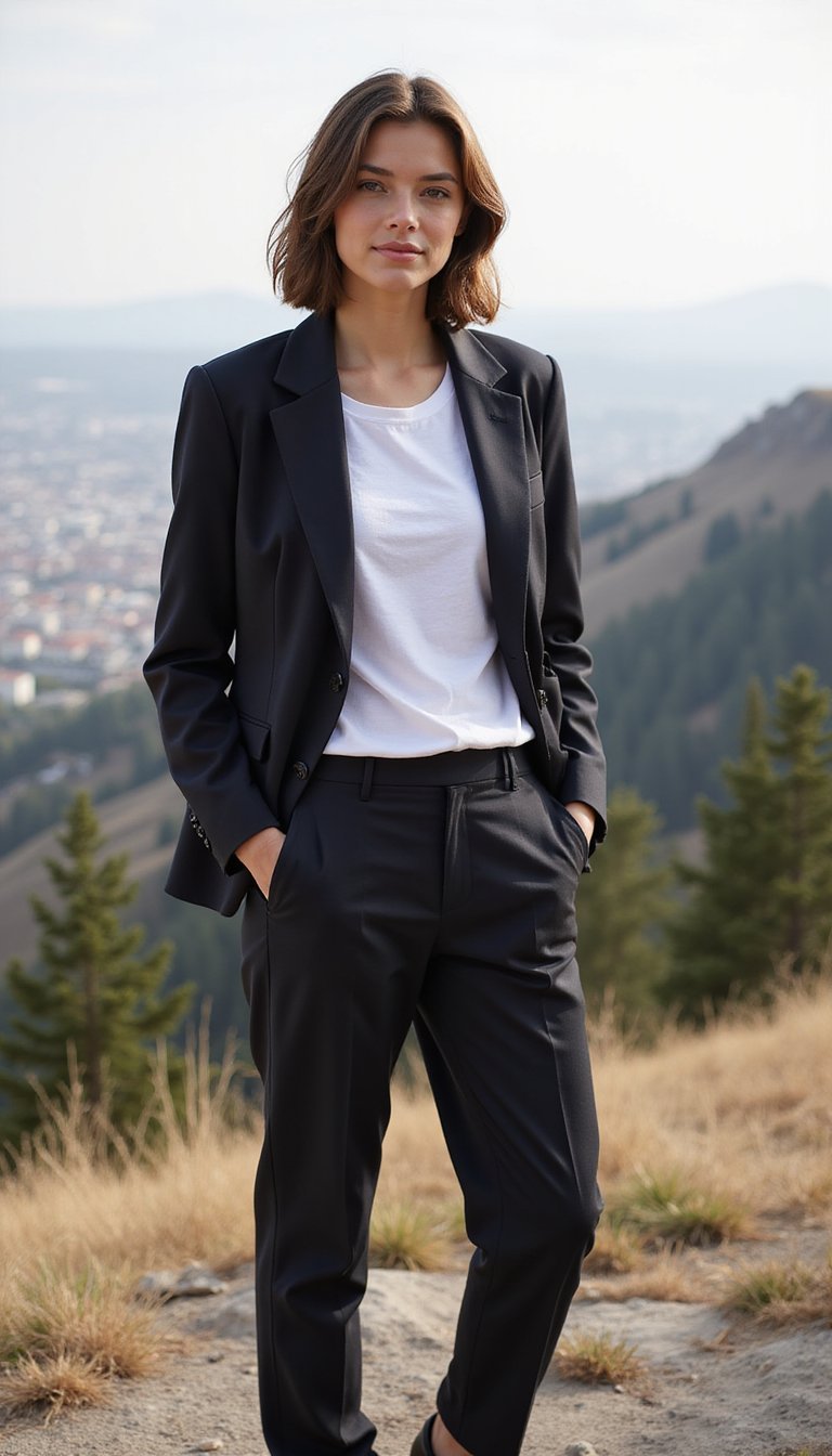 Blazer De Voyage Structuré Et Tee Cotonneux Décontracté