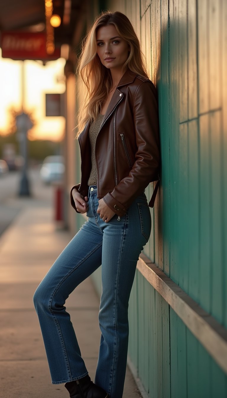 Perfecto En Cuir, Jean Et Bottines Rock Et Confort