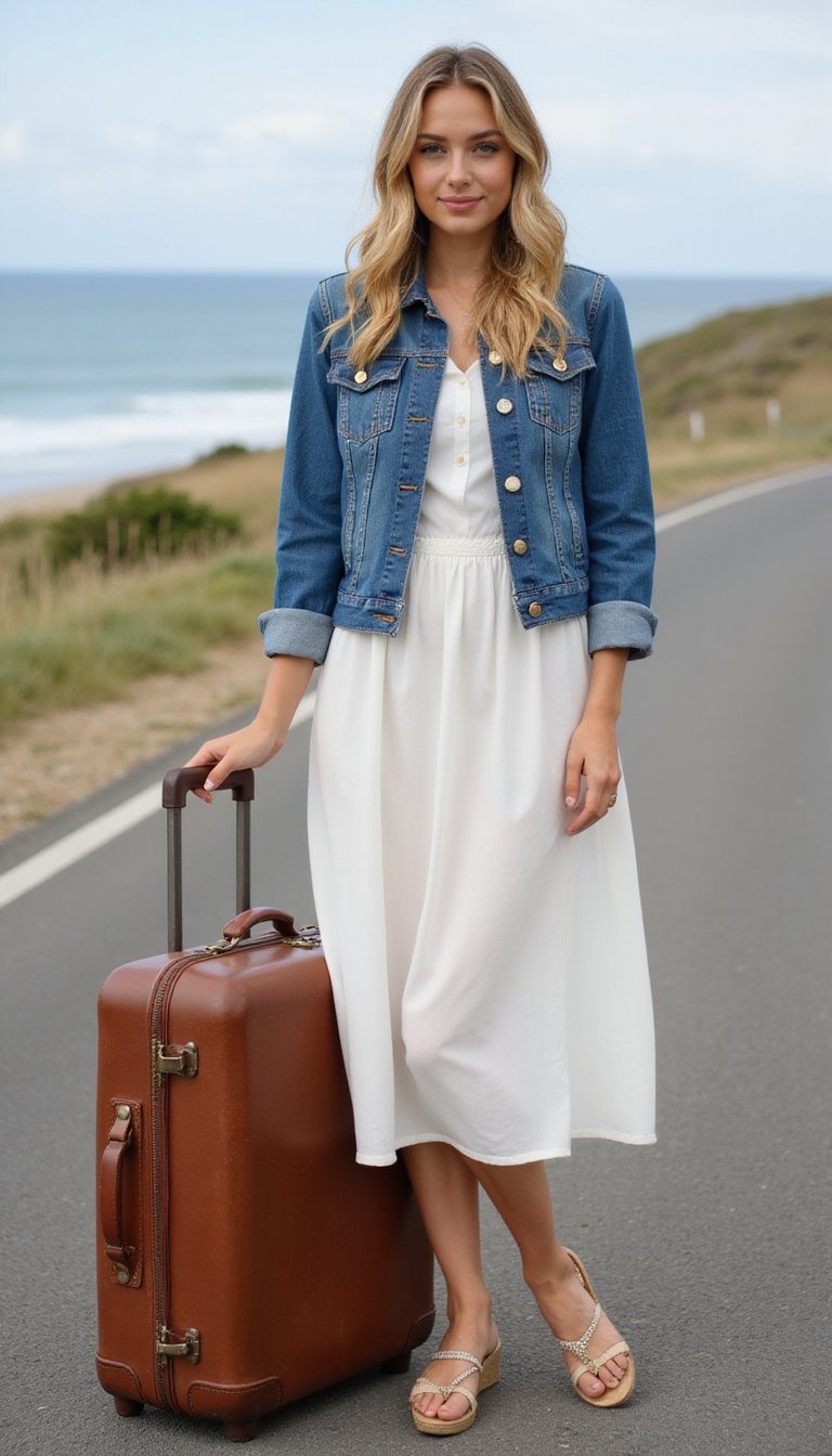 Robe D'Été Fluide Avec Veste En Jean Polyvalente