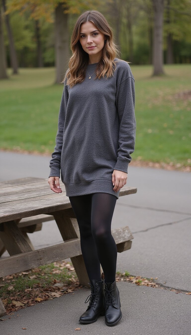 Robe Sweat Courte Avec Collants Opaques Pour Confort