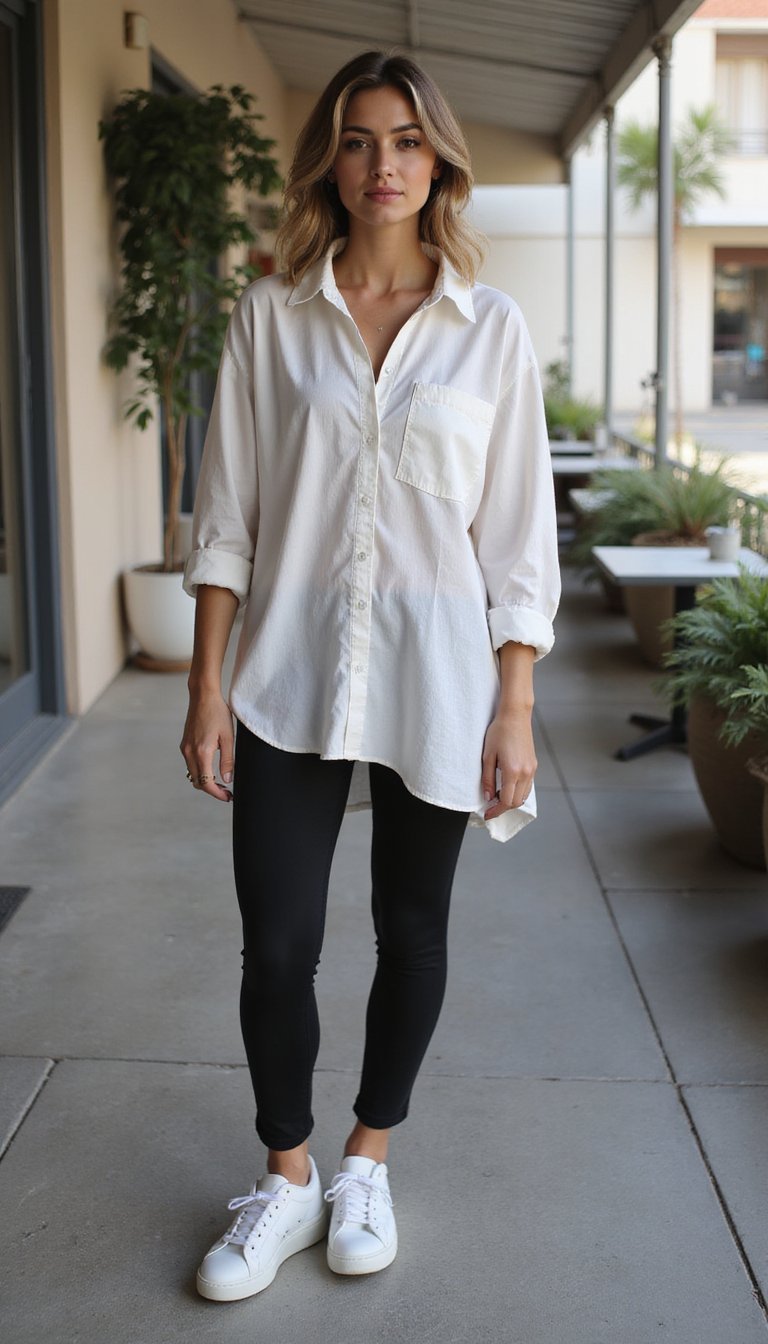 Chemise Oversize Avec Leggings Confortables Et Baskets