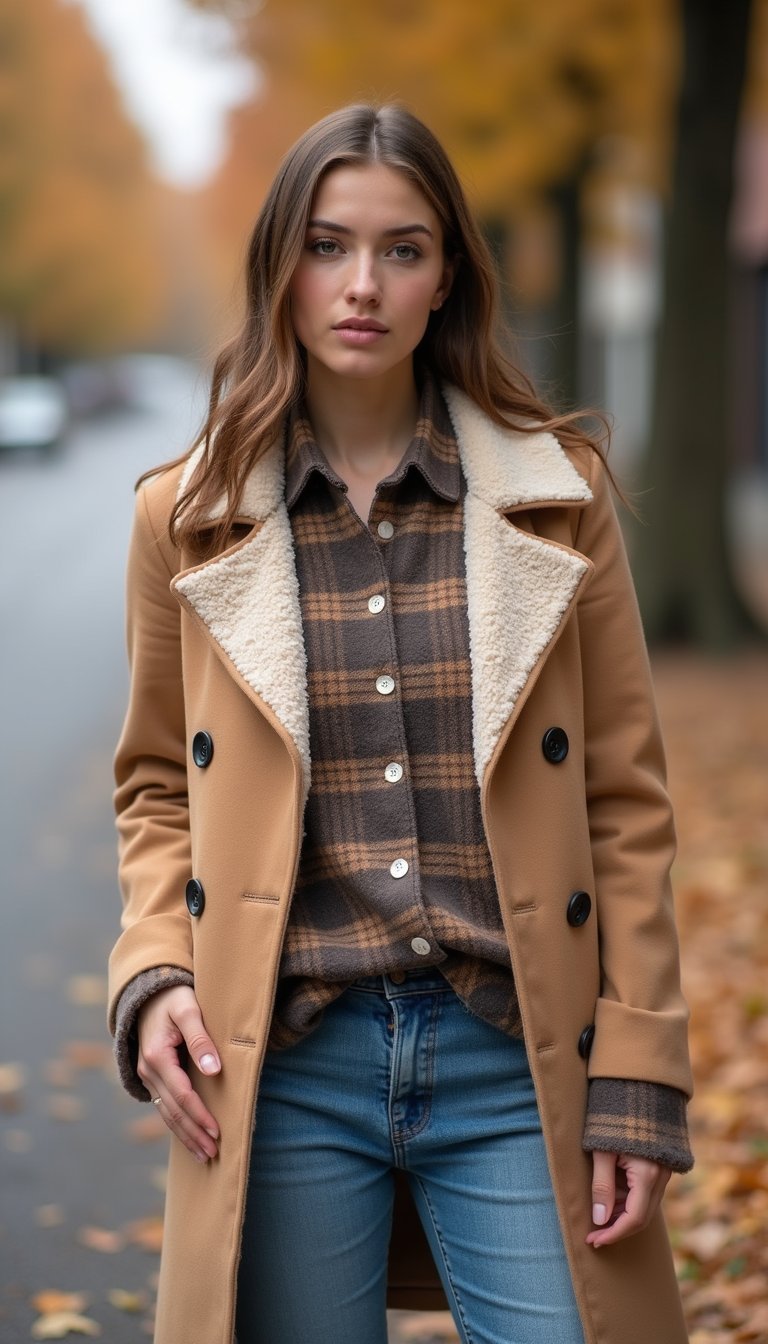 Surchemise En Sherpa Et Jean Droit Décontracté