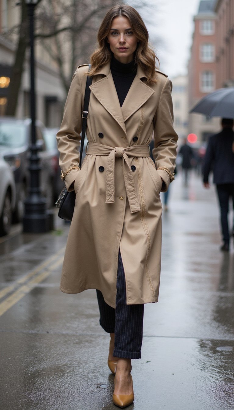 Coat Trench Rayé: Mix Classique Et Moderne Subtil