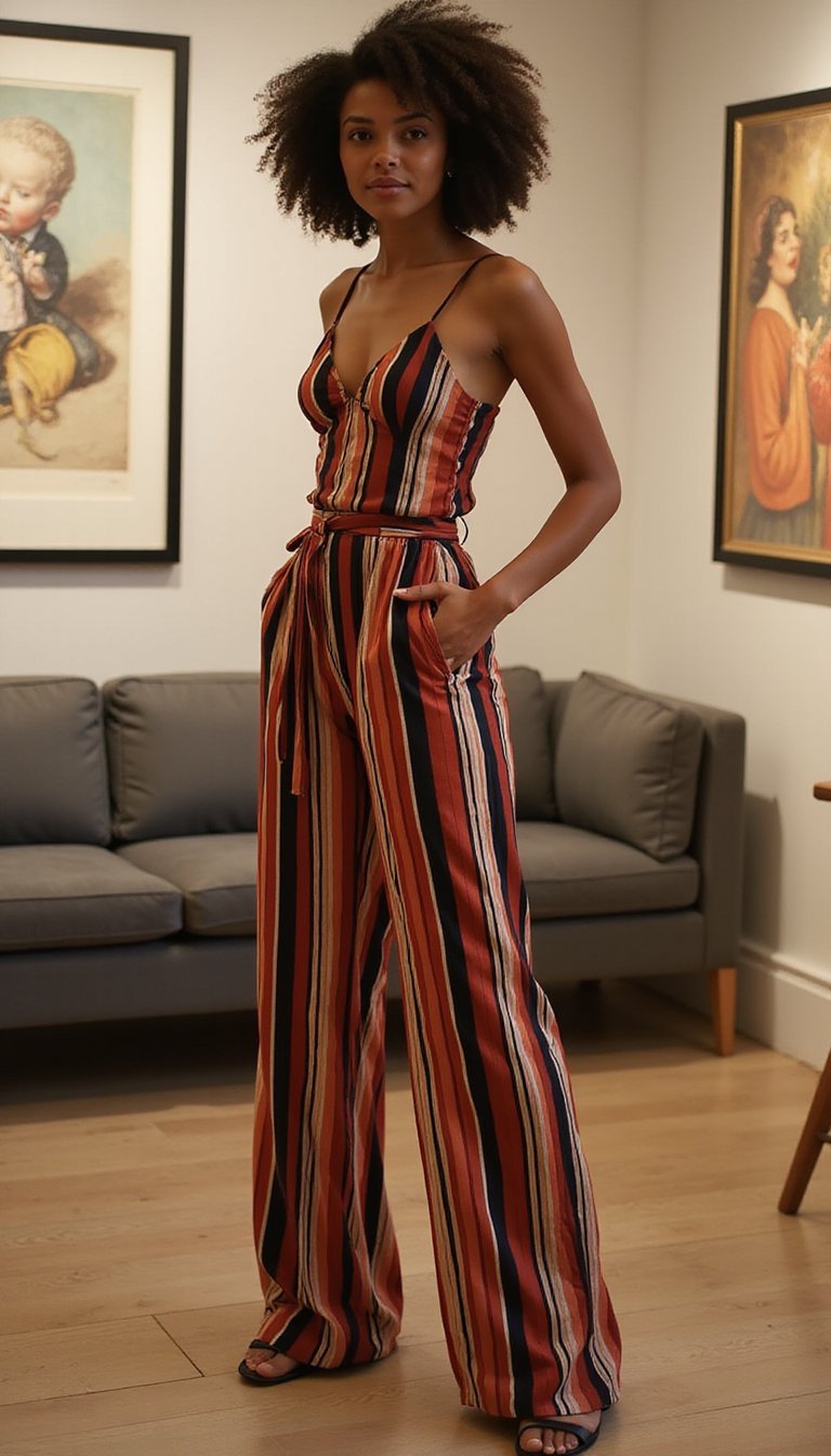 Combinaison Rayée Ajustée Pour Une Allure Sans Effort