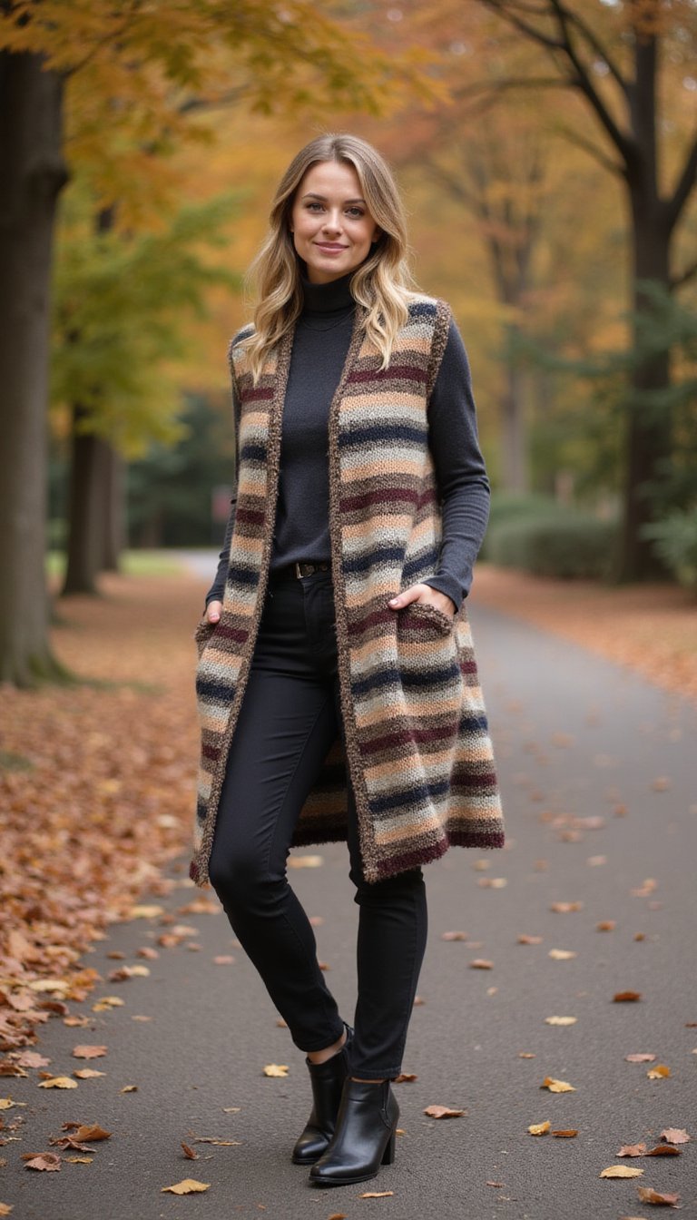 Gilet Long Rayé Pour Superpositions Saisonnieres Élégantes