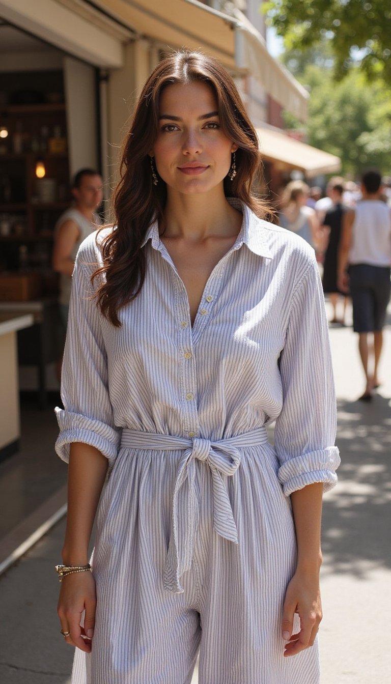 Robe Chemise Rayée Et Ceinture Pour Volume Maîtrisé