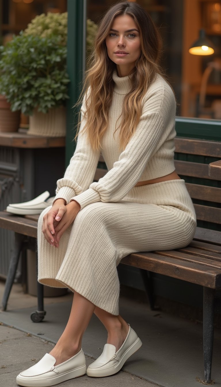 Co-ord Maille Côtelée Avec Mocassins Et Baskets