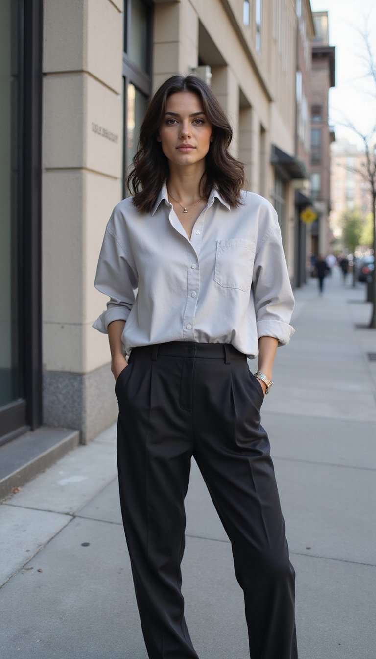 Pantalon Tailoré Sport Et Chemise Oversize Contrastée