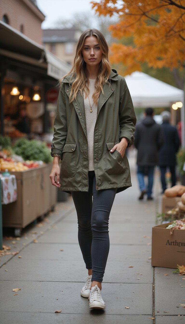 Parka Aérée Sur Leggings Cargo Et Baskets Montantes