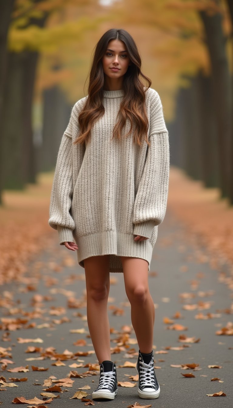 Robe Pull Oversize Avec Baskets Hautes Contrastées