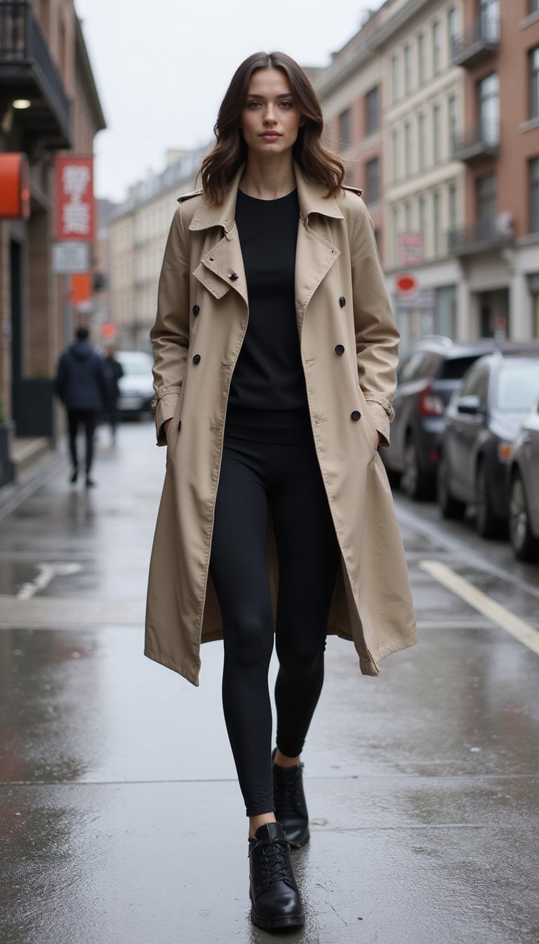 Trench Léger Sur Leggings Techniques Pour Journée Active