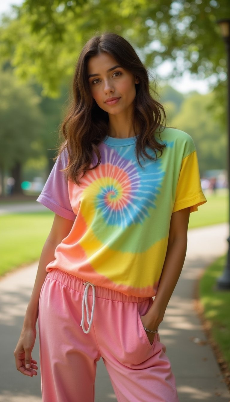 Bright Rainbow Tie Dye Two-Piece Lounge Set