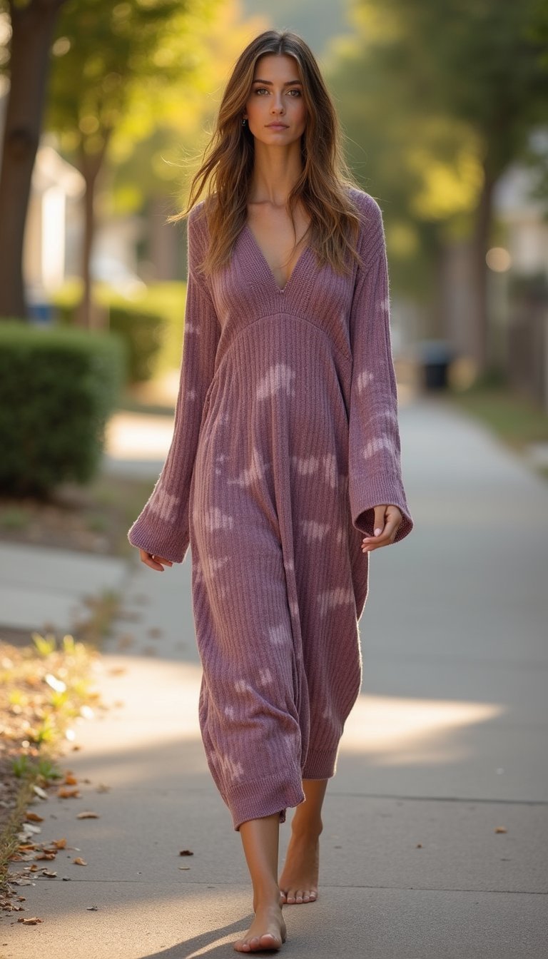 Tie Dye Knit Lounge Dress With Slouchy Fit