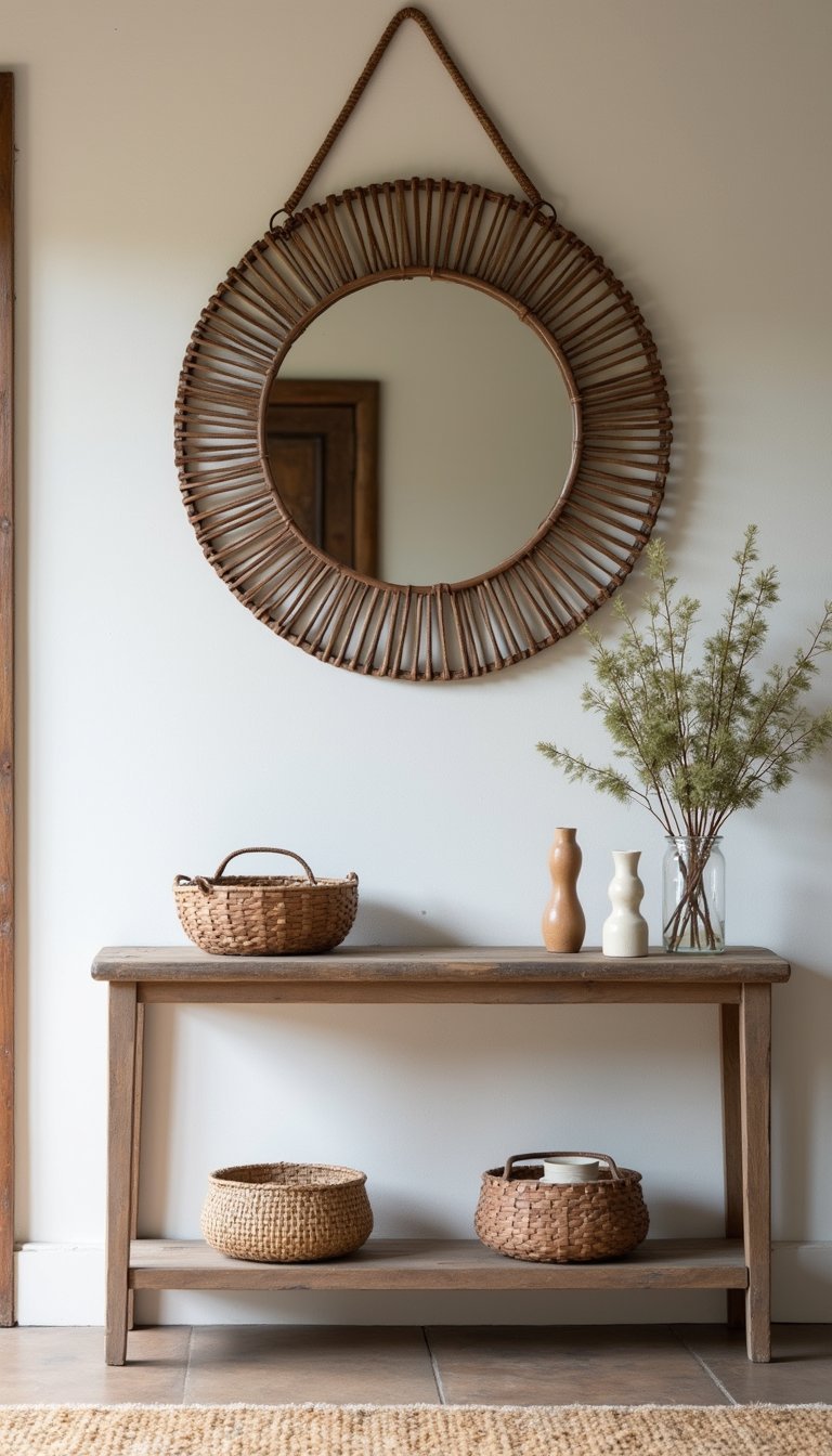Bicycle Rim Mirror With Woven Leather Accent