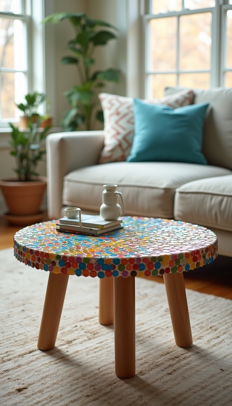 Bottle Cap Mosaic Tabletop With Color Pop