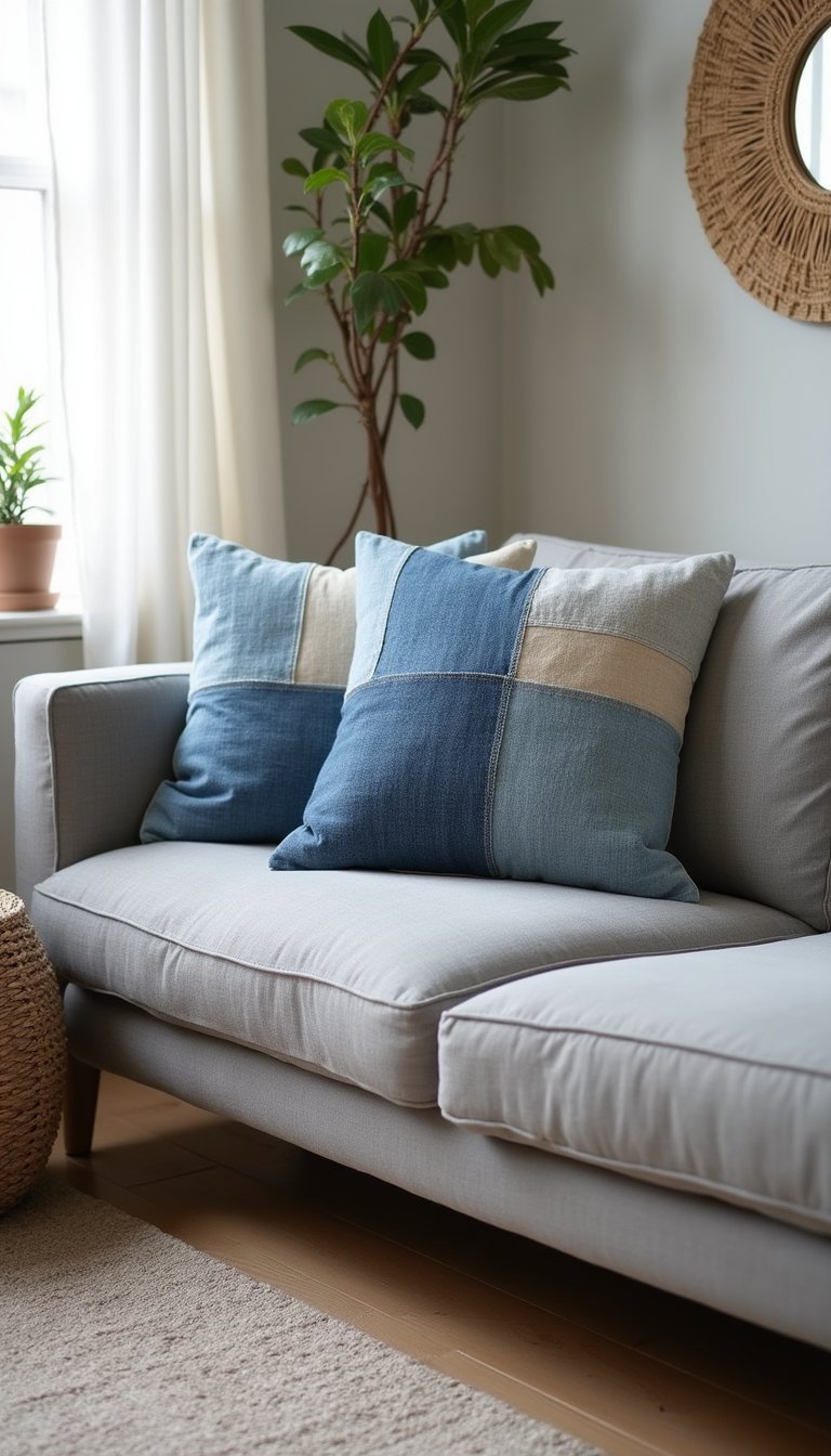 Denim Patchwork Throw Pillows For Cozy Sofa
