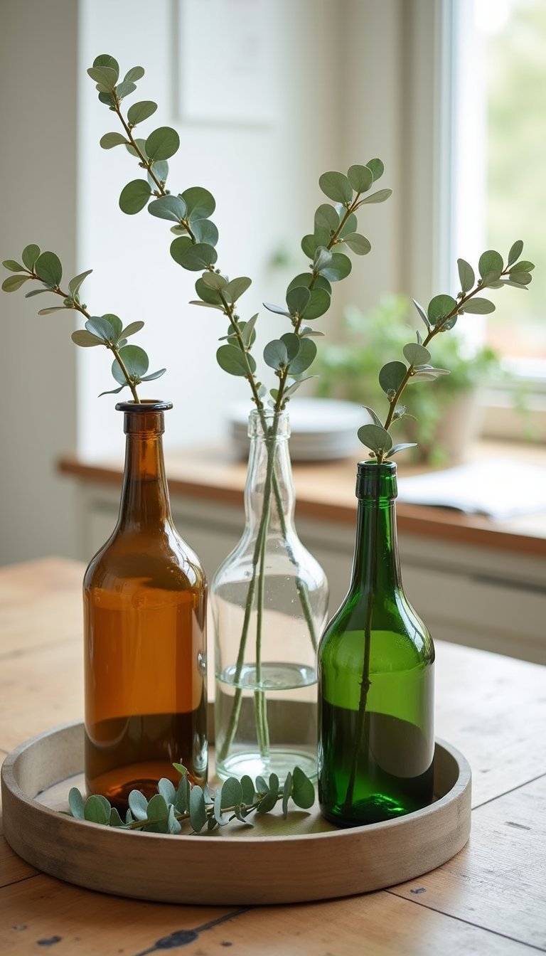Glass Bottle Vases With Cutout Tray Display
