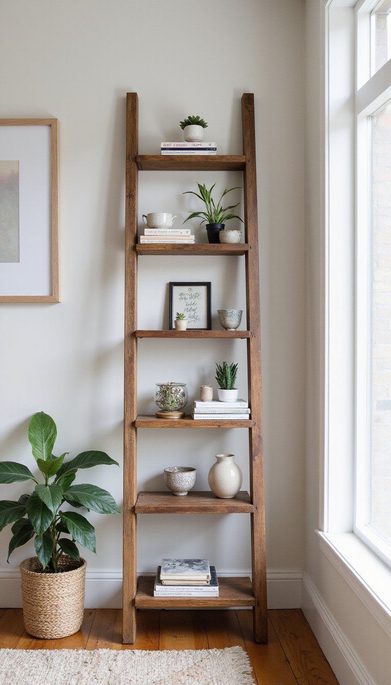 Ladder Bookshelf Built From Reclaimed Wood