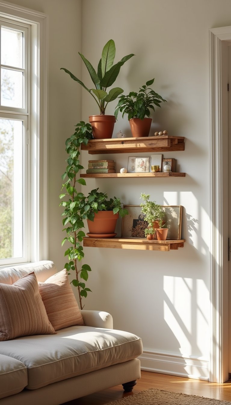 Pallet Wood Floating Shelves With Greenery