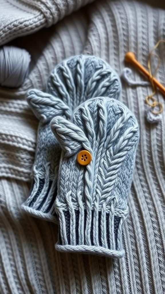 Convertible Flip-Top Sweater Mittens With Buttons