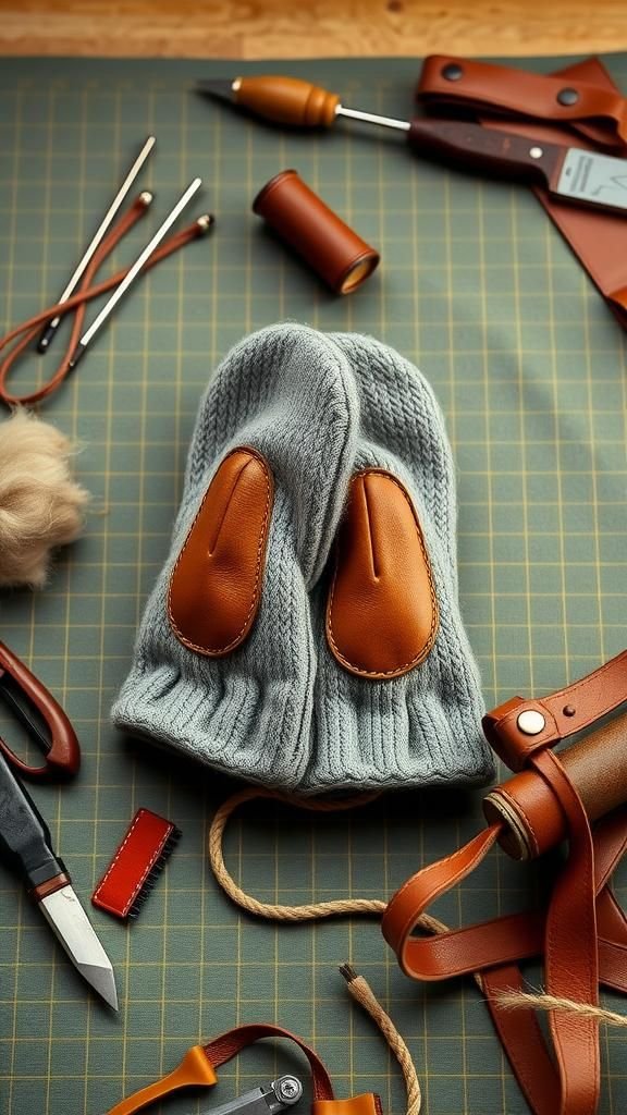 Leather-Palm Reinforced Upcycled Sweater Mittens