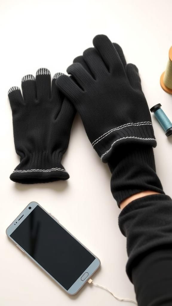 Phone-Friendly Conductive-Thread Tipped Sweater Mittens