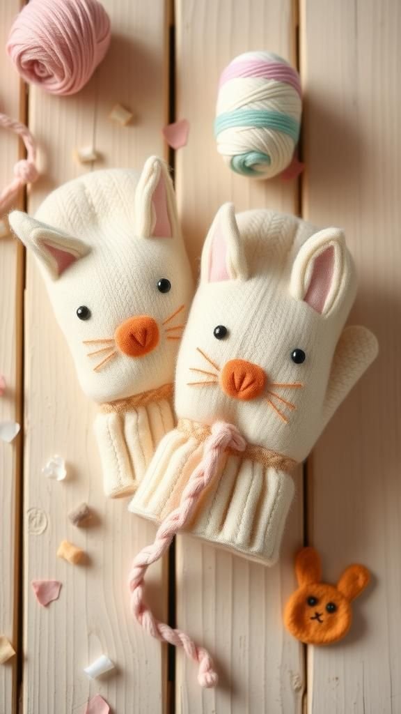 Playful Kid-Sized Animal Face Sweater Mittens