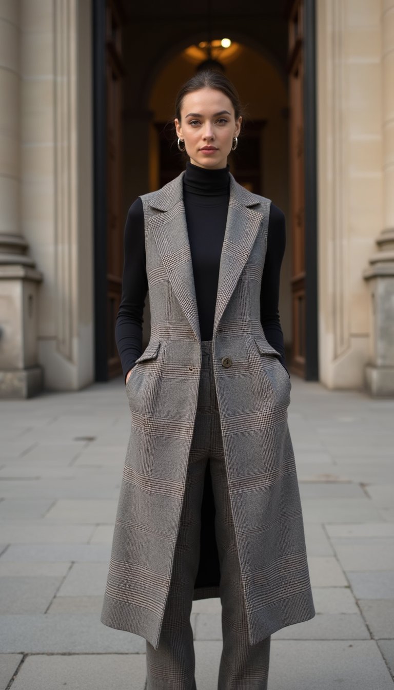 Plaid Blazer Resewn As Sleeveless Longline Vest