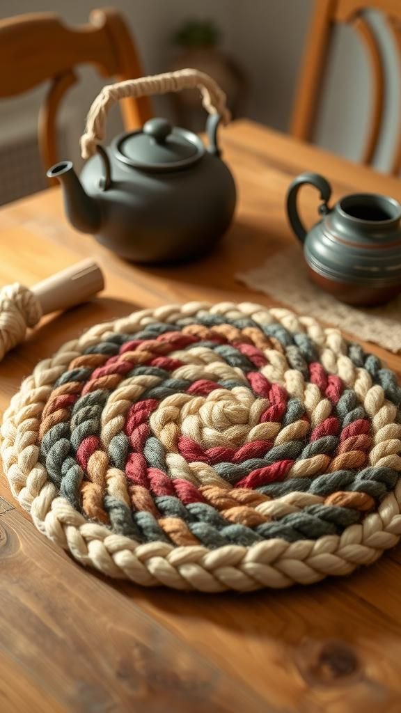 Braided Rope Trivet In Mixed Textures