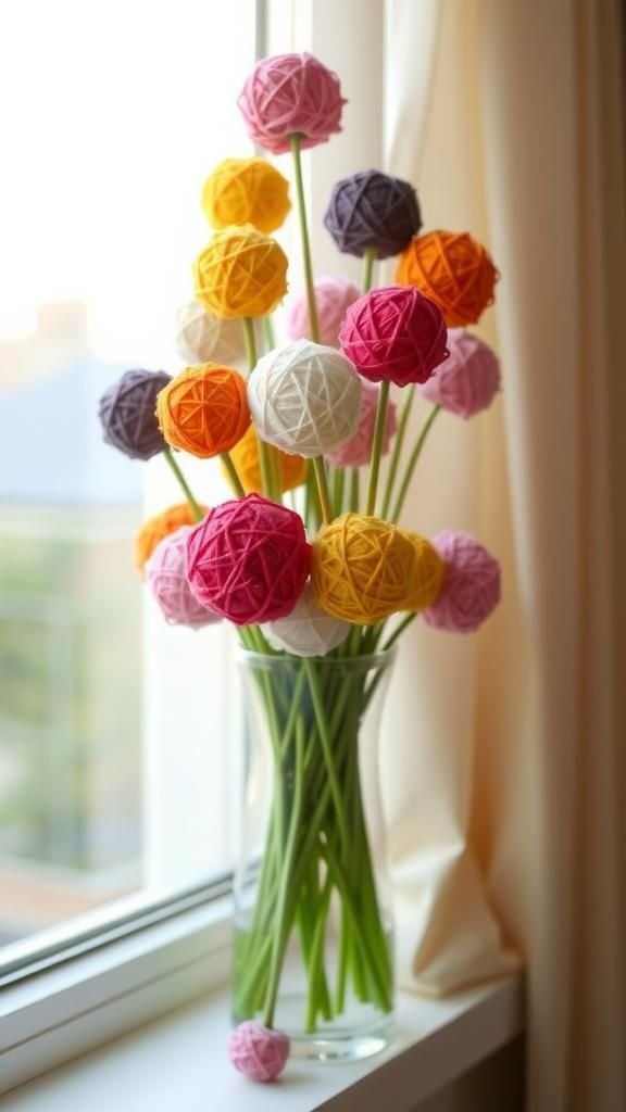 Pom-Pom Flower Bouquet In A Vase