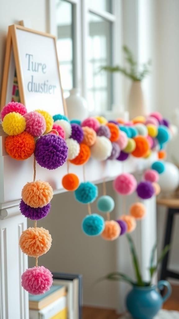 Rainbow Pom-Pom Garland From Leftover Skeins