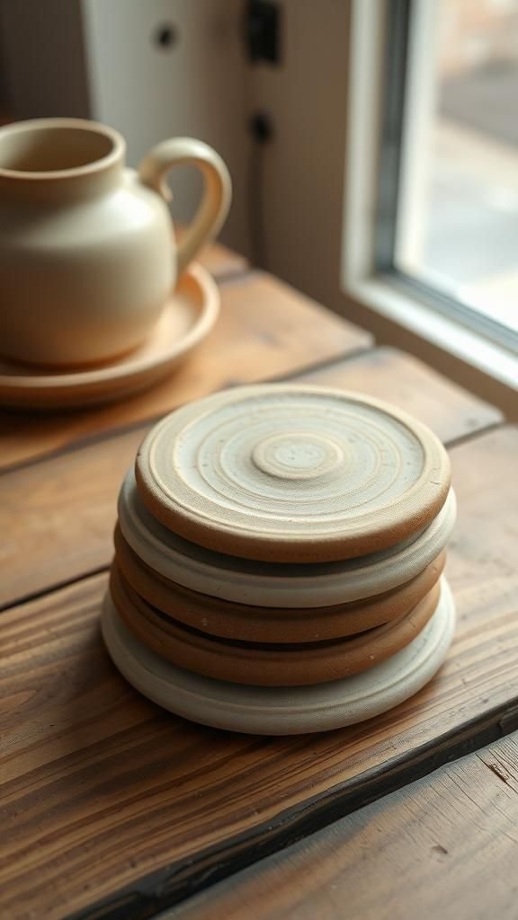 Cozy clay coaster set with subtle textures