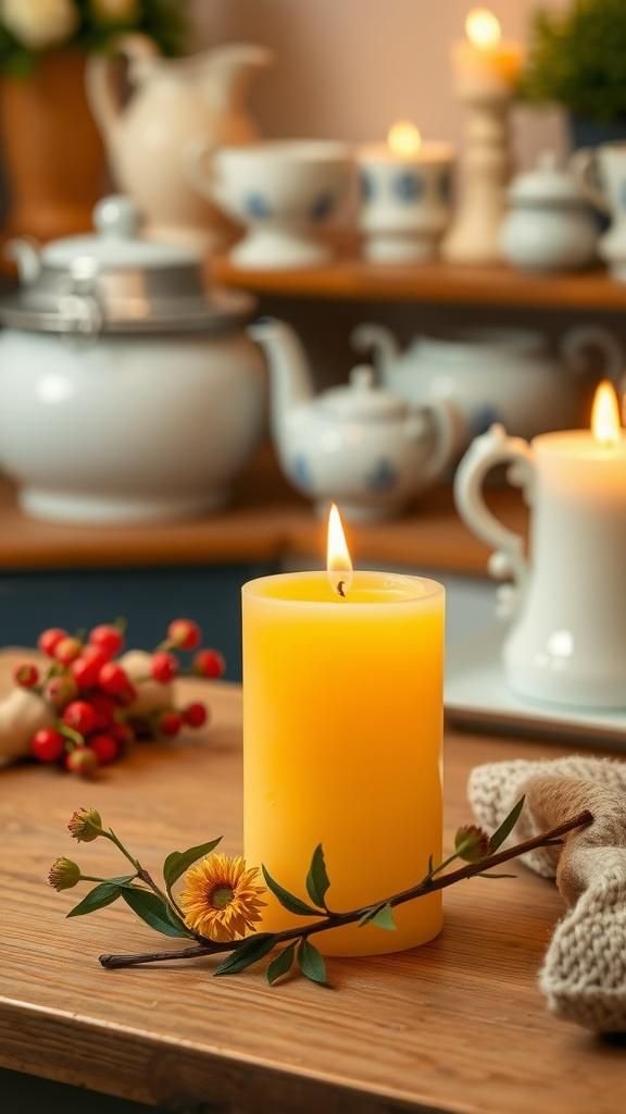 Bayberry beeswax candle for old-fashioned winter rituals