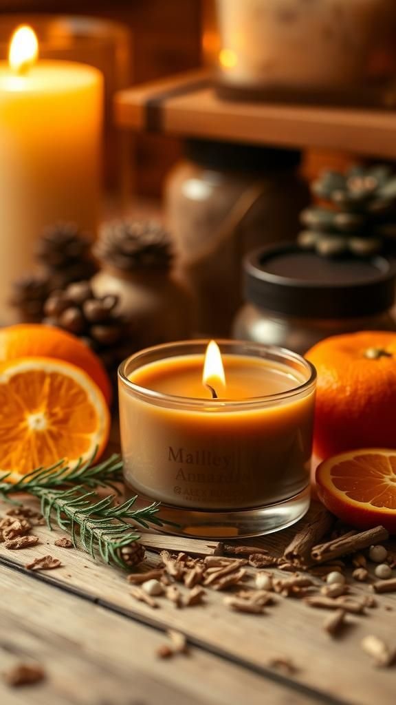 Cedar smoke and orange cabin-style votive