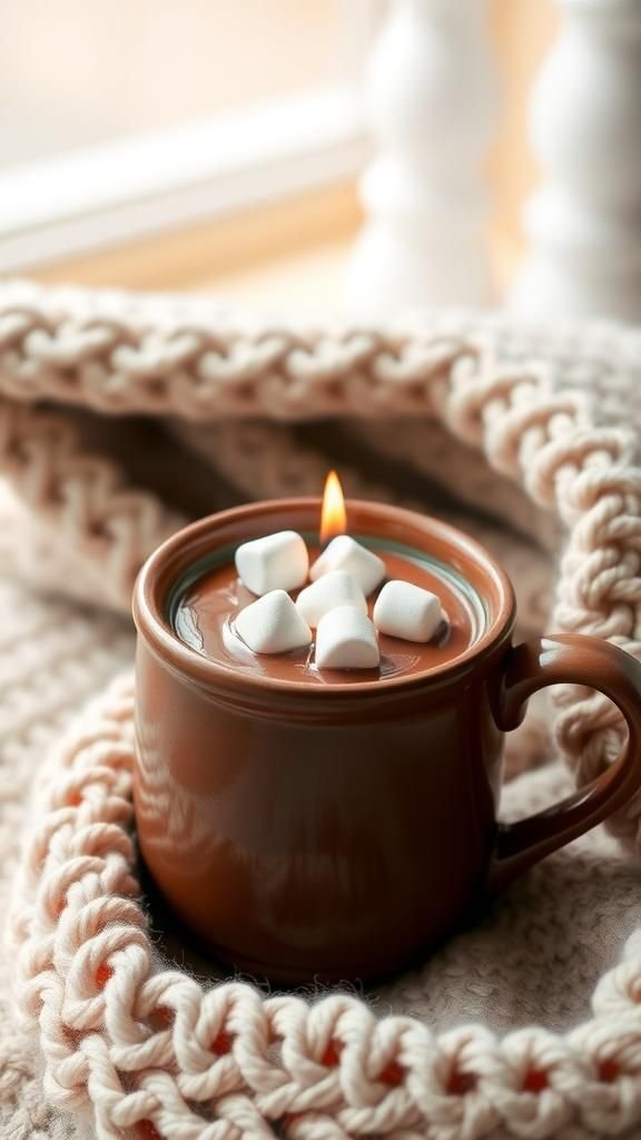Hot chocolate marshmallow ceramic mug candle