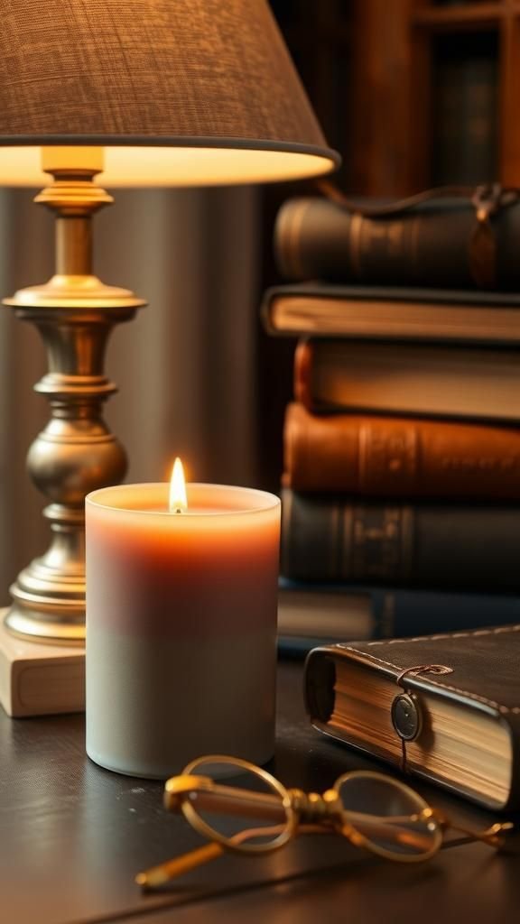 Leather tobacco study candle for reading nooks