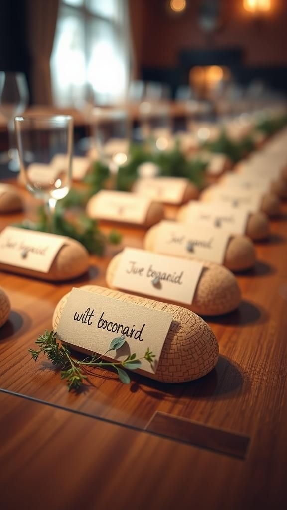 Charming cork place card holders for dinners