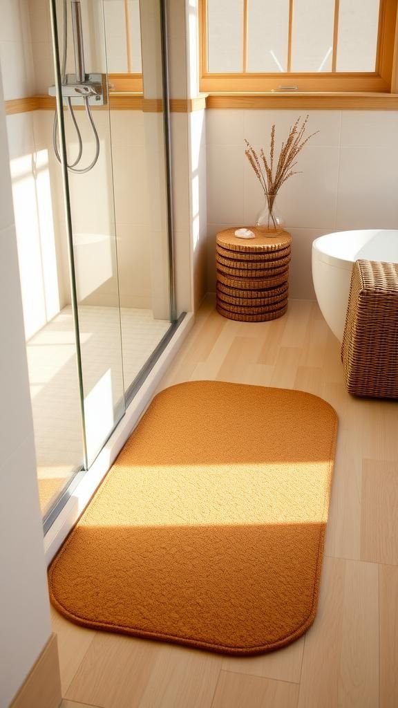 Cork bath mat that welcomes bare feet