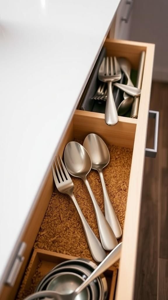 Cork drawer liners that whisper against cutlery